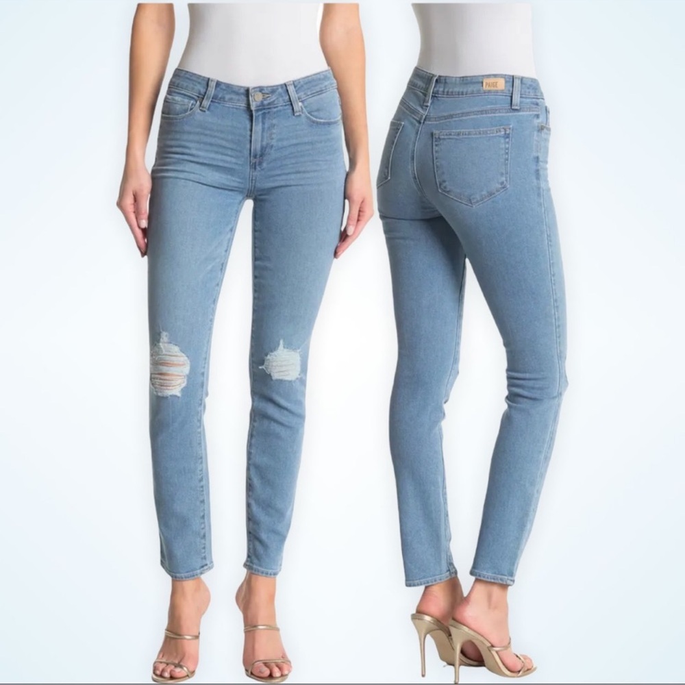 NWOT Paige Skyline Ankle Peg Jeans Ella Destructed SIZE 25